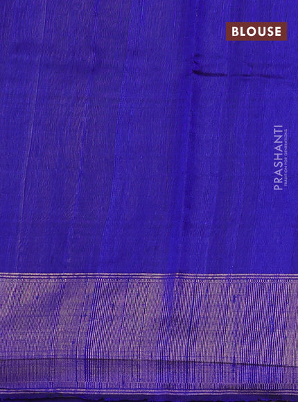 Pure dupion silk saree pink and blue with allover zari woven buttas and temple design zari woven border
