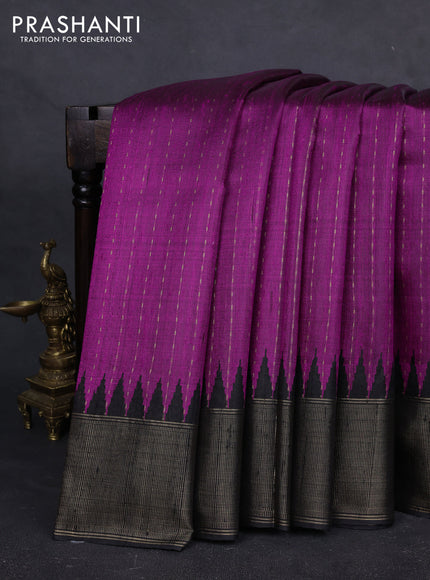 Pure dupion silk saree purple and black with allover zari woven buttas and temple design zari woven border