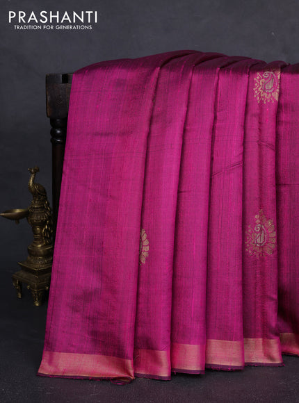 Pure dupion silk saree candy pink with thread & zari woven buttas and zari woven border
