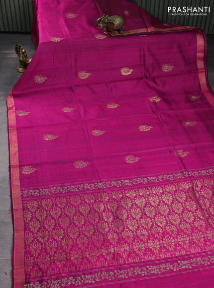 Pure dupion silk saree candy pink with thread & zari woven buttas and zari woven border