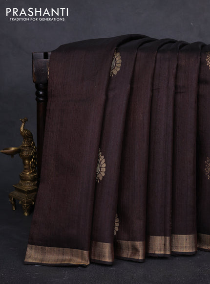 Pure dupion silk saree coffee brown with thread & zari woven buttas and zari woven border