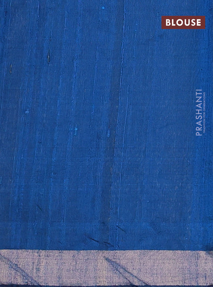 Pure dupion silk saree blue with thread & zari woven buttas and zari woven border