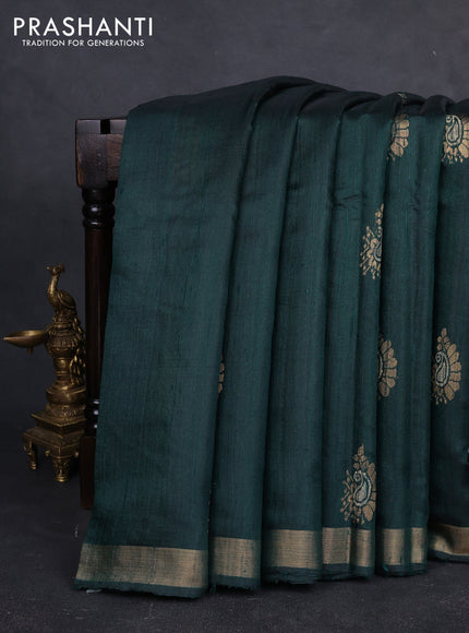 Pure dupion silk saree peacock green with thread & zari woven buttas and zari woven border