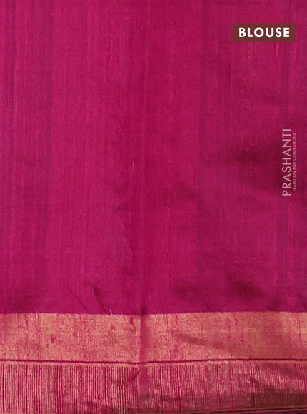 Pure dupion silk saree coffee brown and magenta pink with thread & zari woven buttas and temple design simple border