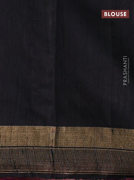 Pure dupion silk saree magenta pink and black with thread & zari woven buttas and temple design simple border