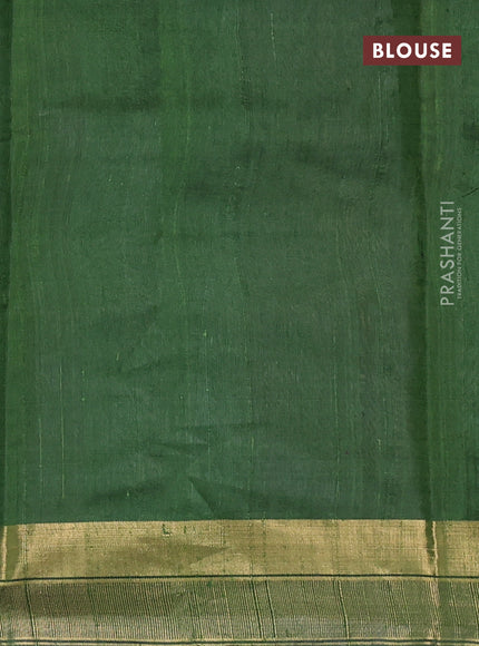 Pure dupion silk saree grey and green with thread & zari woven buttas and temple design simple border