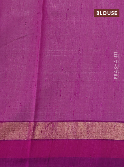 Pure dupion silk saree mild lavender and purple with plain body and temple design zari woven simple border