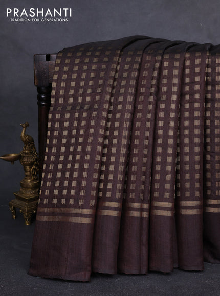 Pure dupion silk saree coffee brown with allover zari woven buttas and zari woven simple border