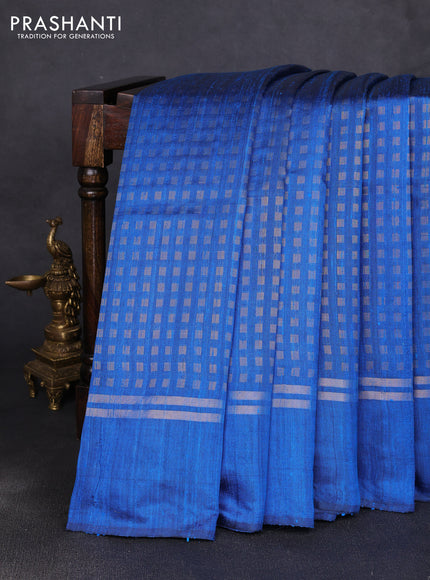 Pure dupion silk saree cs blue with allover zari woven buttas and zari woven simple border