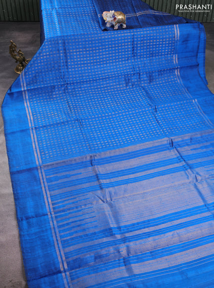 Pure dupion silk saree cs blue with allover zari woven buttas and zari woven simple border