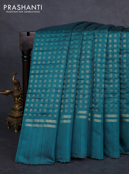 Pure dupion silk saree peacock green with allover zari woven buttas and zari woven simple border