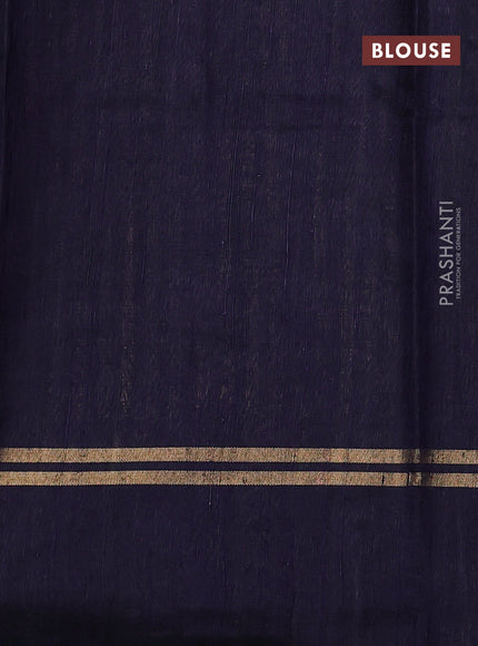 Pure dupion silk saree navy blue with allover zari stripe & buttas and zari woven simple border