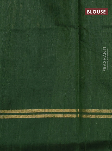 Pure dupion silk saree green with allover zari stripe & buttas and zari woven simple border