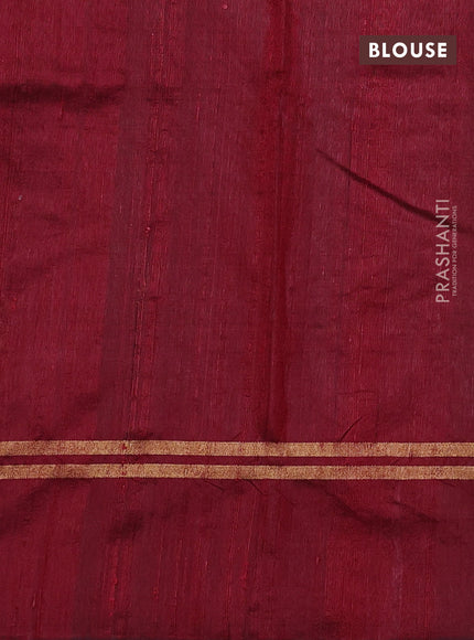 Pure dupion silk saree red with allover zari stripe & buttas and zari woven simple border