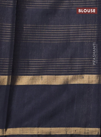 Pure dupion silk saree grey and navy blue with allover zari checked pattern and rettapet zari woven butta border