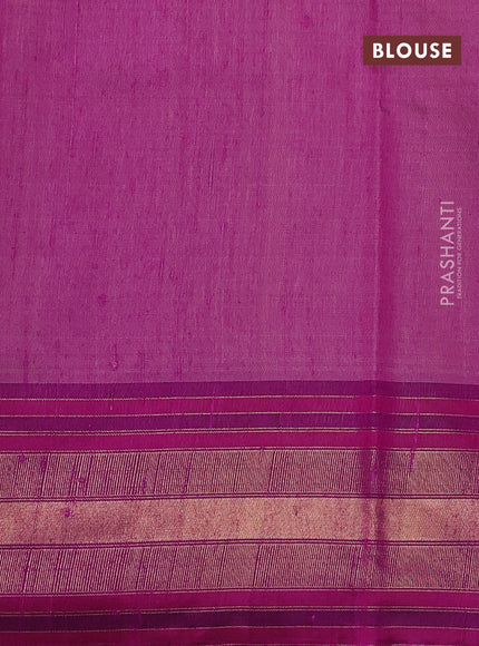 Pure dupion silk saree pale orange and magenta pink with plain body and temple design zari woven border