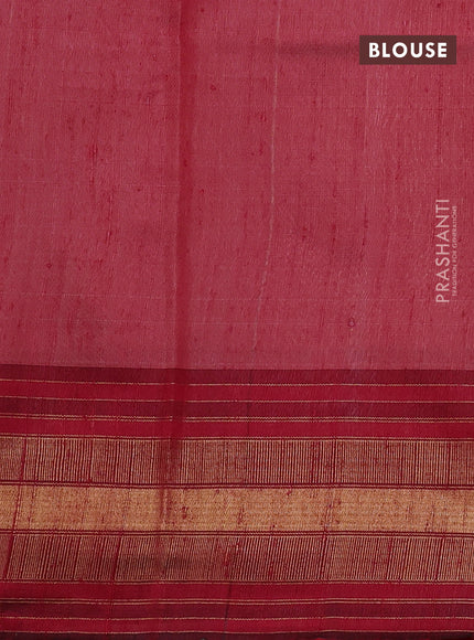 Pure dupion silk saree off white and red with plain body and temple design zari woven border