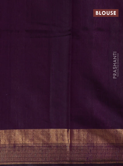 Pure dupion silk saree magenta pink and deep violet with plain body and temple design zari woven border