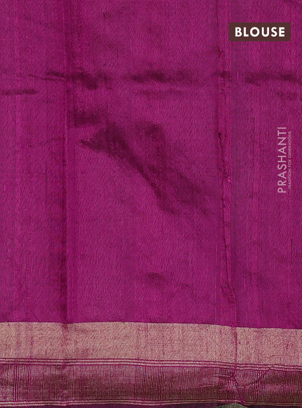 Pure dupion silk saree peacock green and magenta pink with plain body and temple design zari woven border
