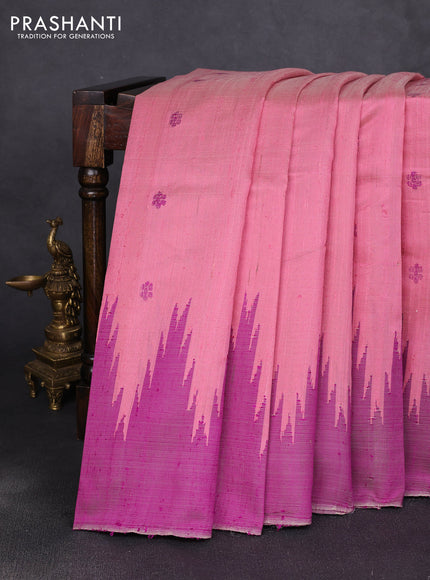 Pure dupion silk saree pastel pink and magenta pink with thread woven buttas and temple design simple border