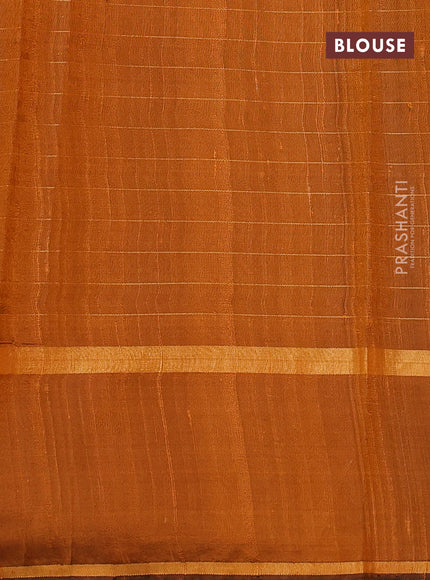 Pure dupion silk saree brown and mustard yellow with allover zari checked pattern and rettapet zari woven butta border