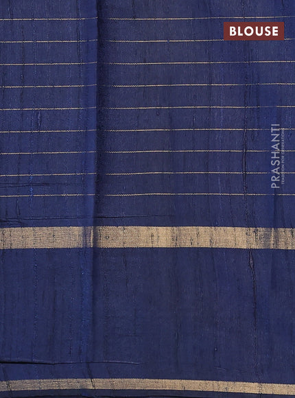 Pure dupion silk saree cs blue and navy blue with allover zari checked pattern and rettapet zari woven butta border