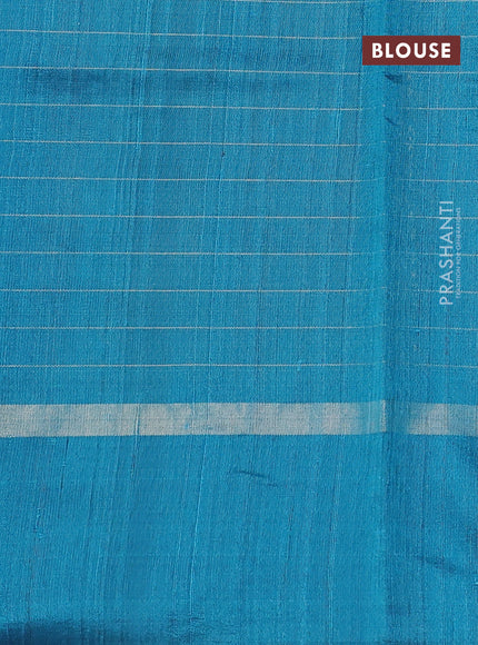 Pure dupion silk saree cs blue with allover zari checked pattern and rettapet zari woven butta border