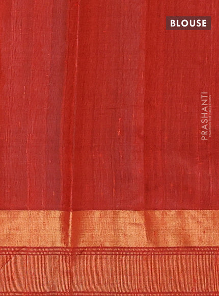 Pure dupion silk saree coffee brown and orange with thread woven buttas and temple design thread & zari woven border
