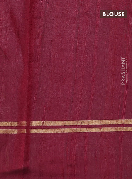 Pure dupion silk saree navy blue and red with plain body and temple design zari woven butta border