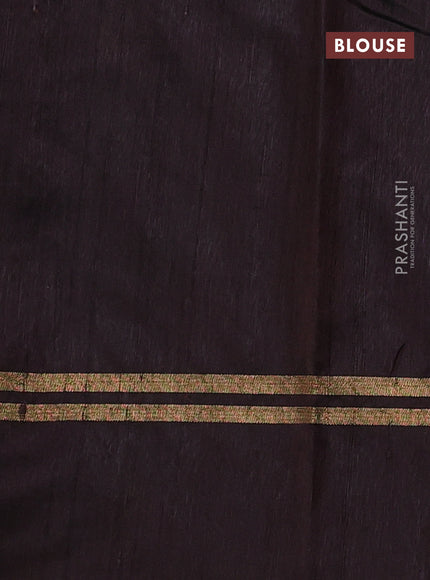 Pure dupion silk saree peacock blue and coffee brown with plain body and temple design zari woven butta border