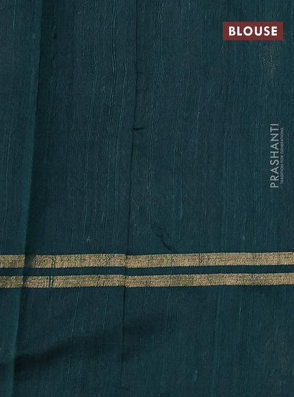Pure dupion silk saree dark mustard and peacock green with plain body and temple design rettapet zari woven border