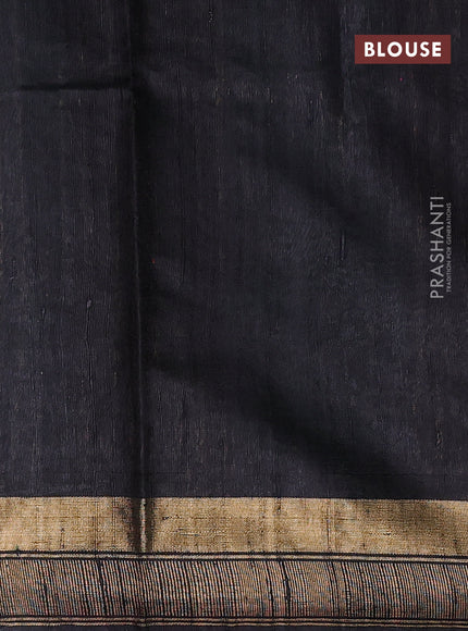 Pure dupion silk saree green and black with plain body and temple design zari woven butta border