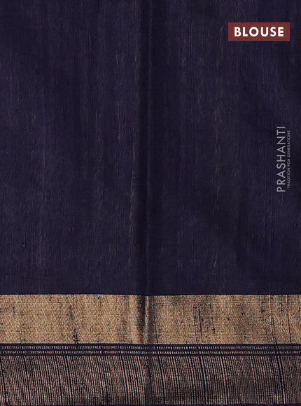 Pure dupion silk saree maroon and navy blue with plain body and temple design zari woven butta border