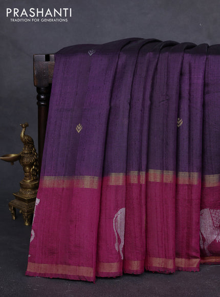 Pure dupion silk saree deep violet and magenta pink with zari woven buttas and pichwai border