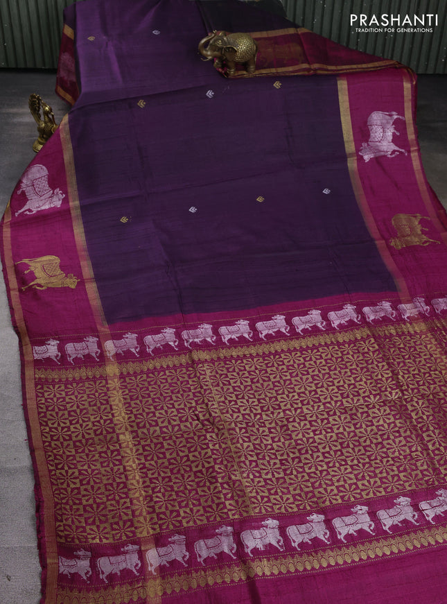 Pure dupion silk saree deep violet and magenta pink with zari woven buttas and pichwai border