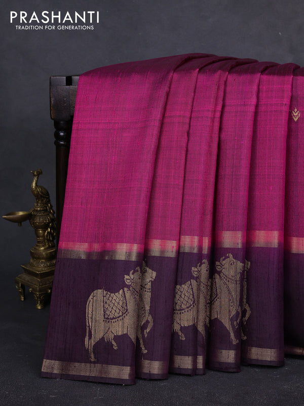 Pure dupion silk saree candy pink and wine shade with zari woven buttas and pichwai border