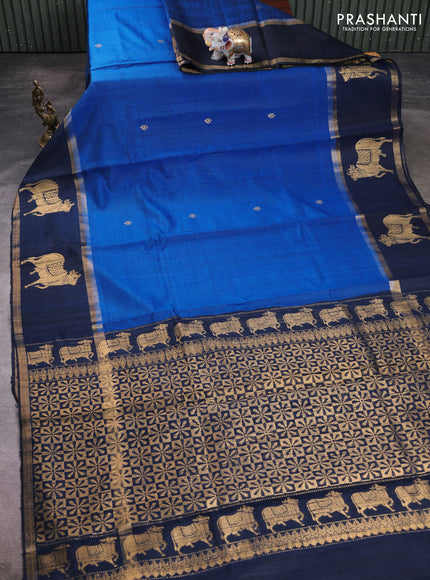 Pure dupion silk saree peacock blue and navy blue with zari woven buttas and pichwai border