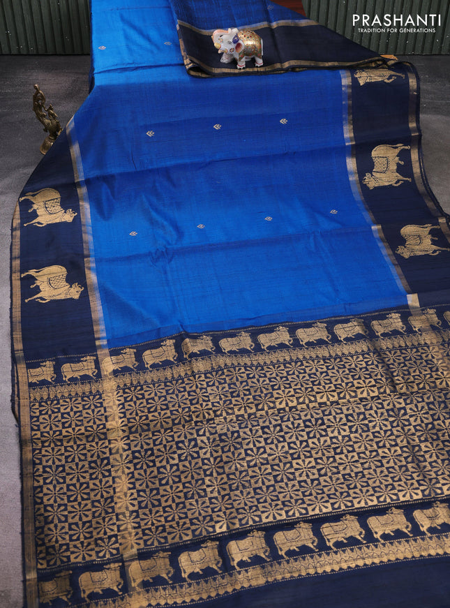 Pure dupion silk saree peacock blue and navy blue with zari woven buttas and pichwai border