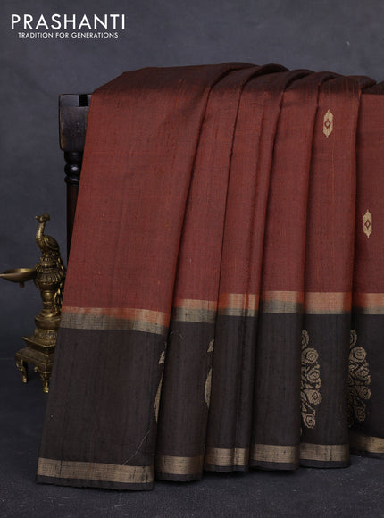 Pure dupion silk saree brown and black with zari woven buttas and rettapet zari woven butta border