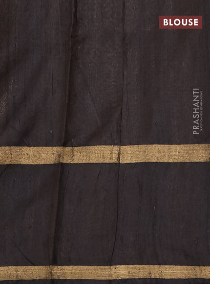 Pure dupion silk saree brown and black with zari woven buttas and rettapet zari woven butta border