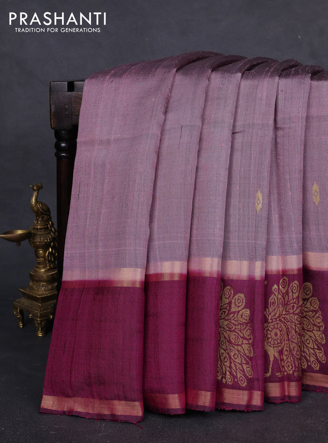 Pure dupion silk saree pastel pink and magenta pink with zari woven buttas and rettapet zari woven butta border