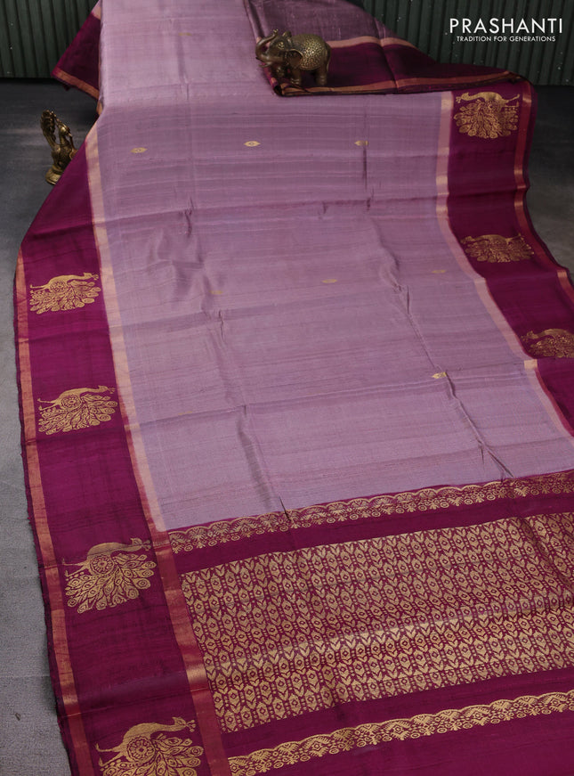 Pure dupion silk saree pastel pink and magenta pink with zari woven buttas and rettapet zari woven butta border