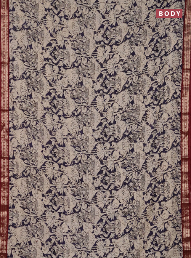 Muslin silk saree deep violet and maroon with allover pichwai prints and zari woven border