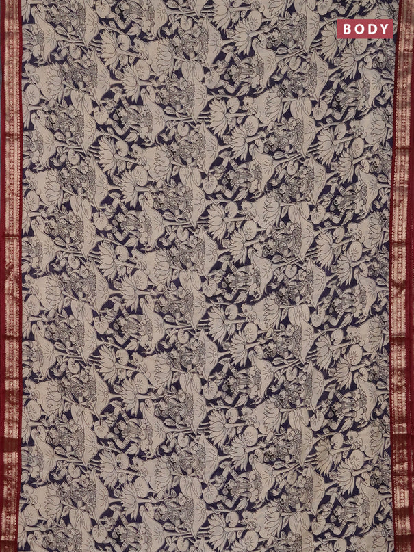 Muslin silk saree deep violet and maroon with allover pichwai prints and zari woven border