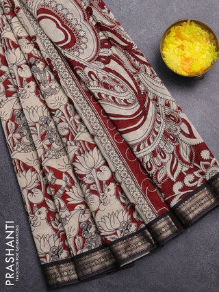 Muslin silk saree maroon and black with allover pichwai prints and zari woven border