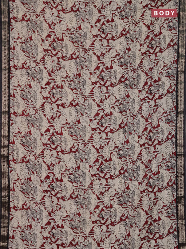 Muslin silk saree maroon and black with allover pichwai prints and zari woven border