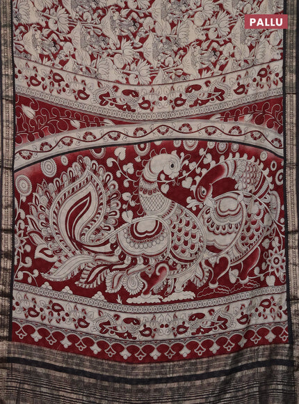 Muslin silk saree maroon and black with allover pichwai prints and zari woven border