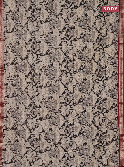 Muslin silk saree black and maroon with allover pichwai prints and zari woven border