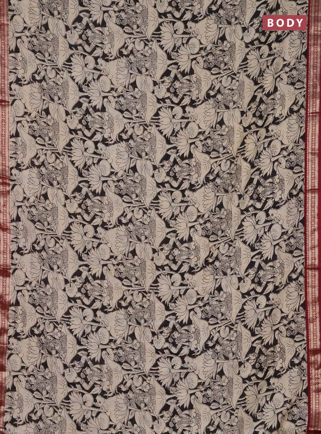 Muslin silk saree black and maroon with allover pichwai prints and zari woven border