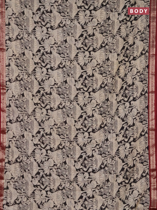 Muslin silk saree black and maroon with allover pichwai prints and zari woven border